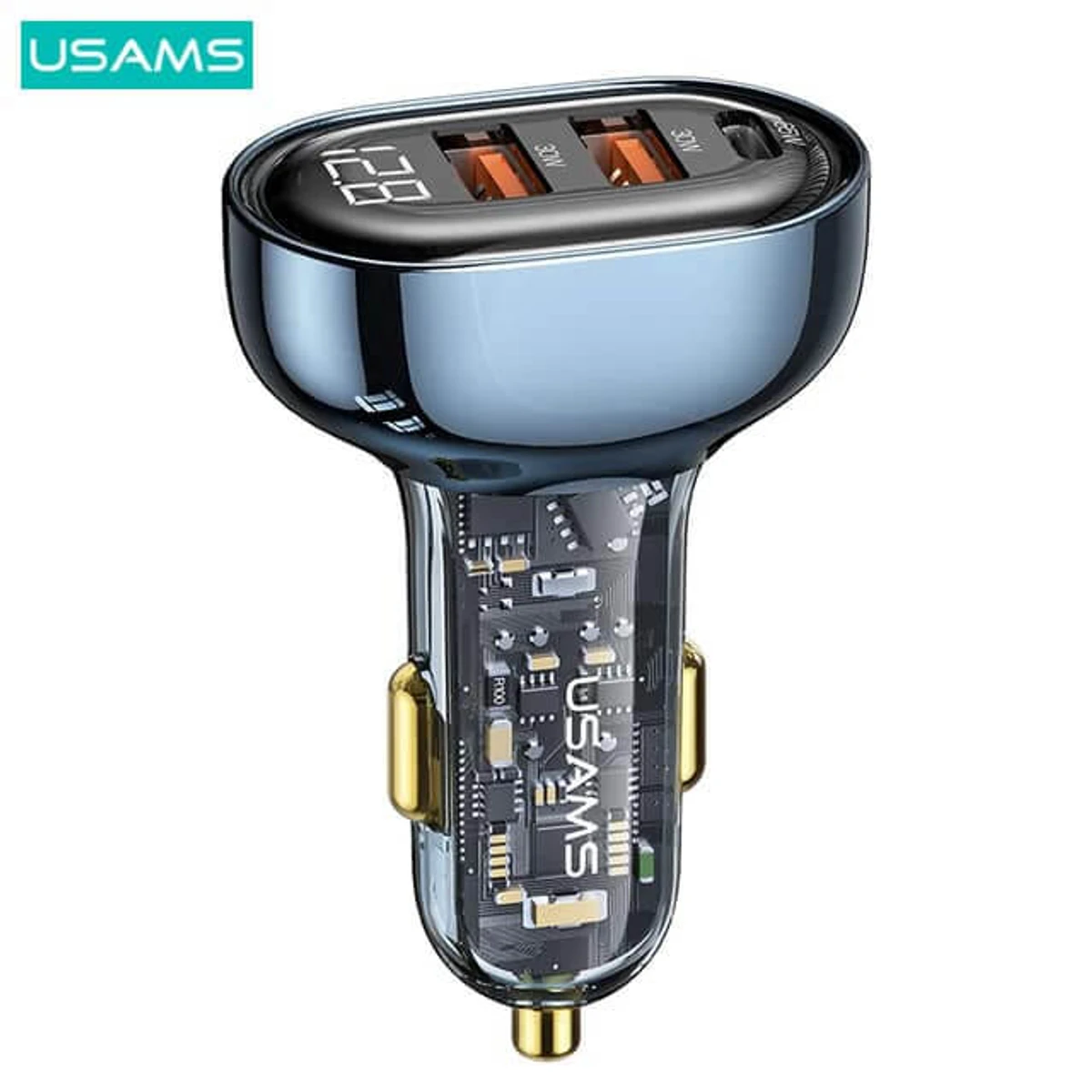 USAMS US-CC158 125W 3 Ports Transparent Digital Display Fast Car Charger