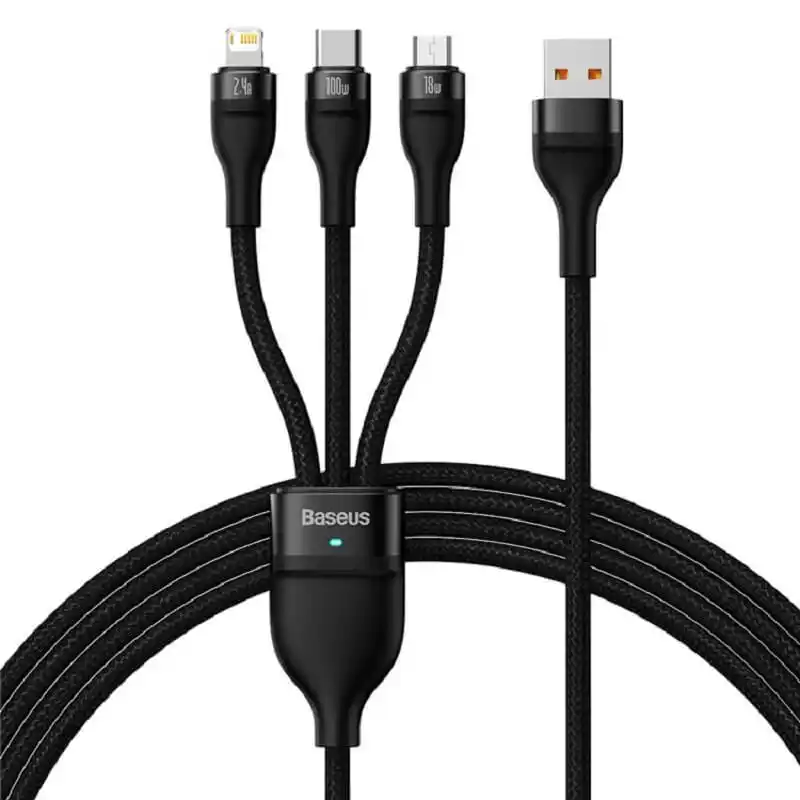 Baseus Cable Flash Series Ⅱ One-for-three Fast Charging Data Three in One Cable USB to M+L+C 100W 1.2m