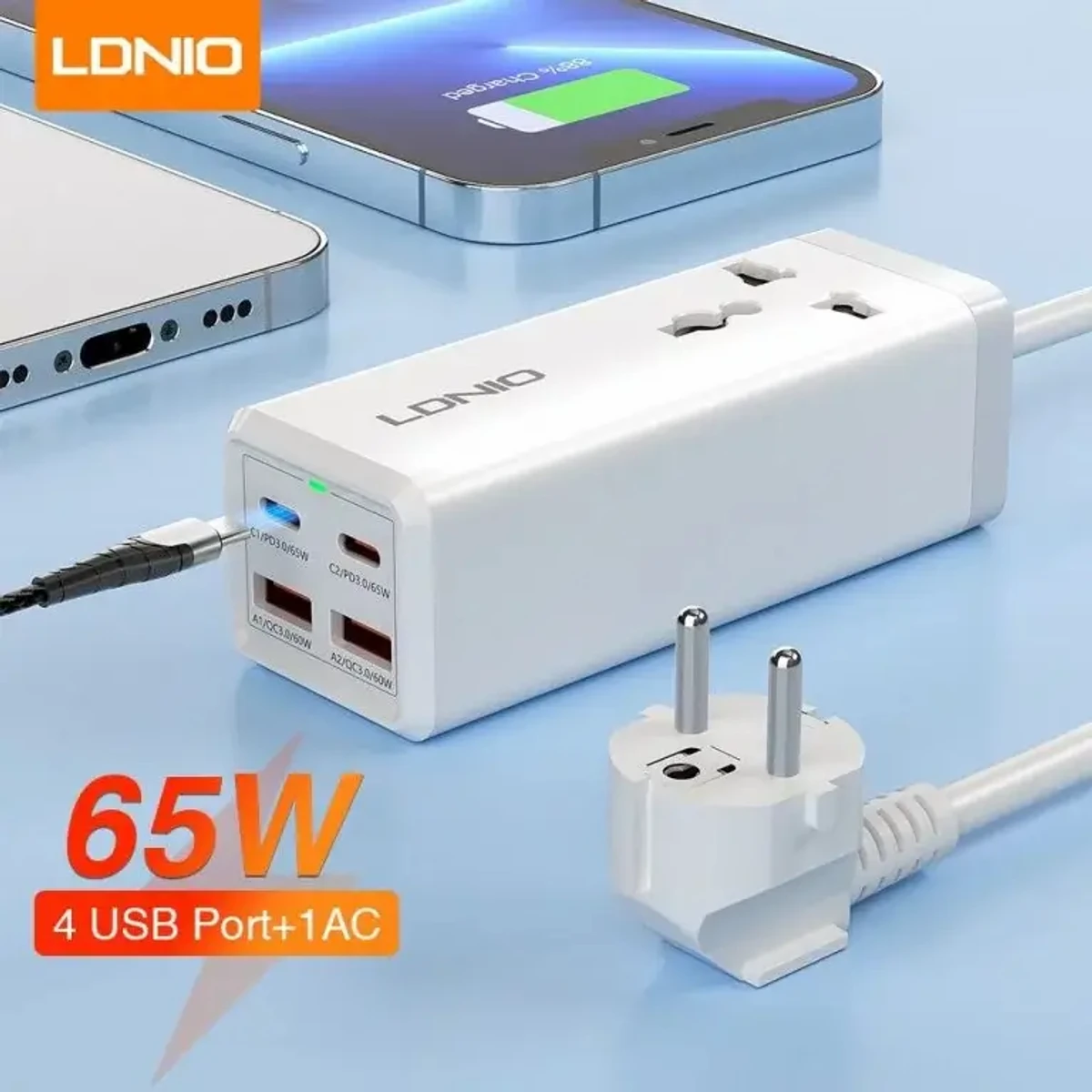 LDNIO 65W USB C Charger 4 Ports USB Outlet Desktop Power Strip For Laptop/Macbook/Ipad/Camera/Cell Phone Fast Charge Charger