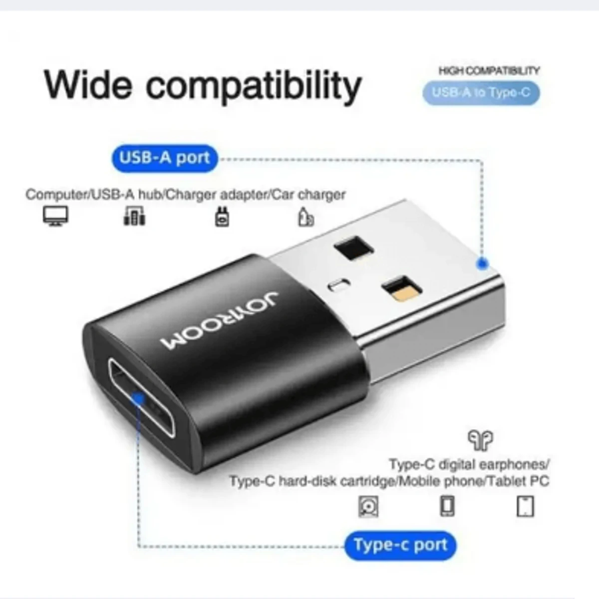 JOYROOM S-H152 USB to Type C OTG Adapter USB Male to USB-C Female Converter for Laptop Mobile Phone (2Pcs)